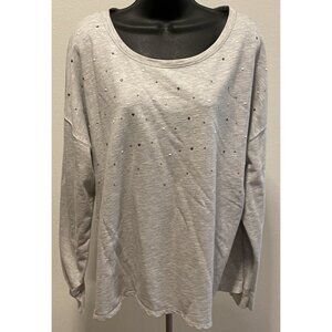 Faded Glory Womens Size XXL 20 Top Long Sleeve Light Gray Bedazzle